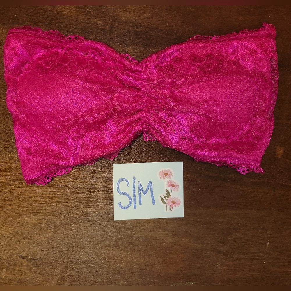 Ruched Pink Lace Strapless Bralette